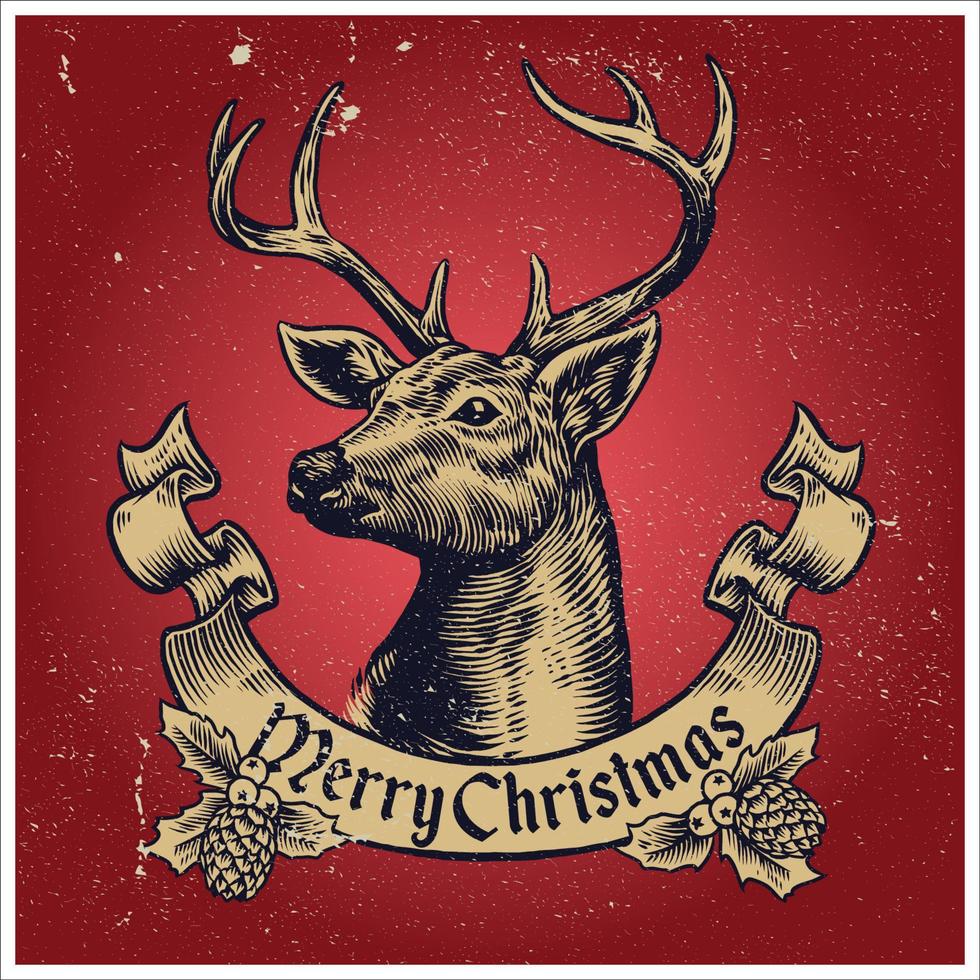 mano disegno stile di Natale cervo con testo bandiera vettore