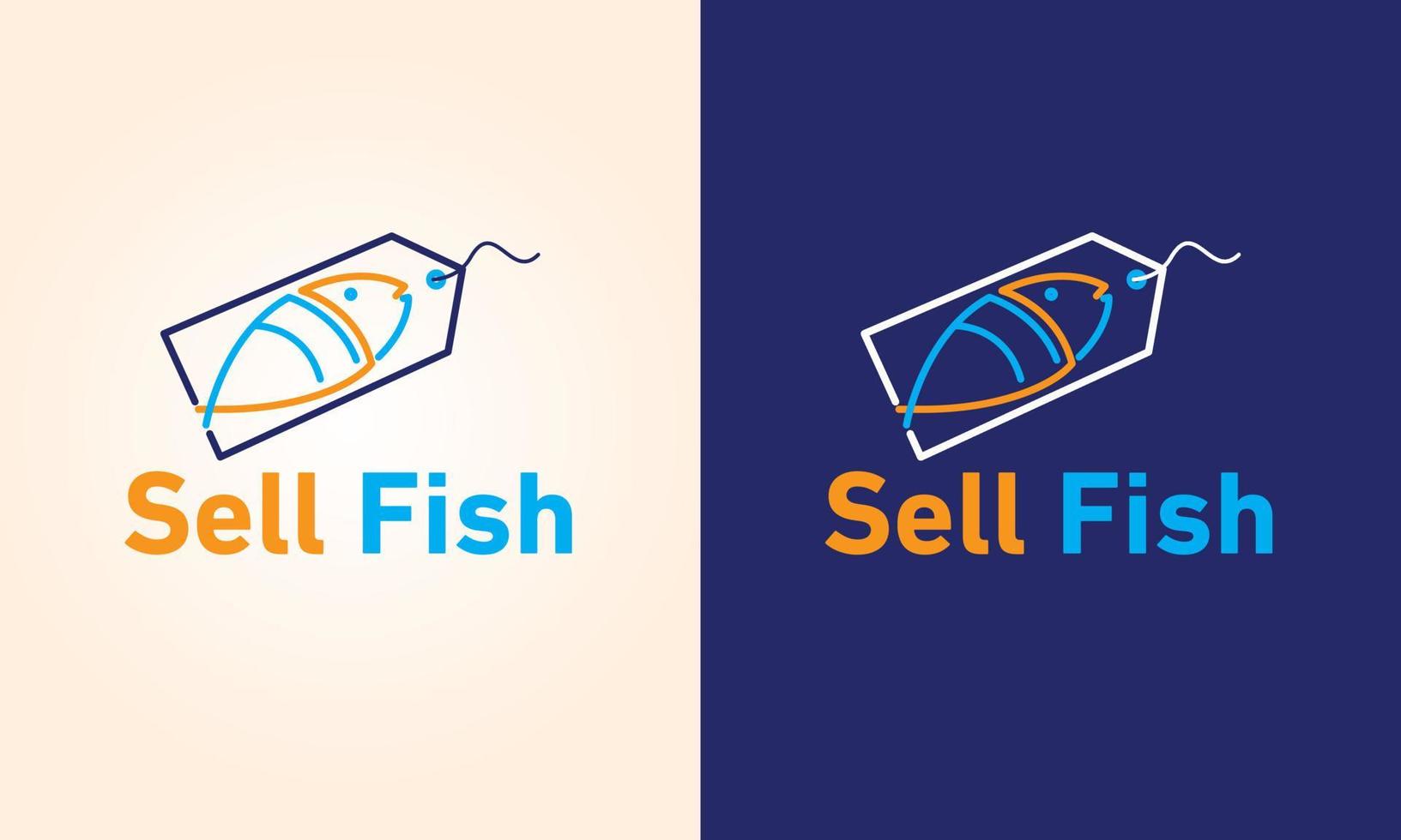 vendita pesce logo design con etichetta vettore