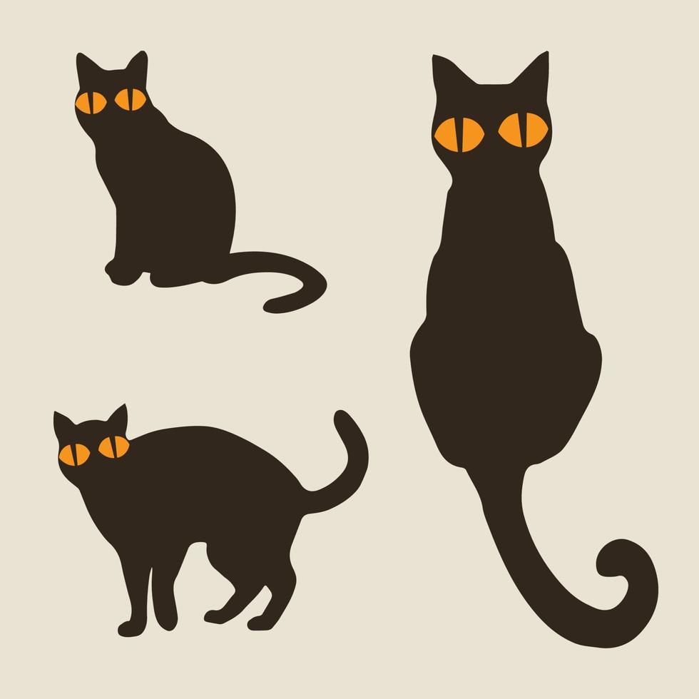 impostato vettore sagome di il gatto, diverso pose, in piedi, salto e seduta, nero colore, isolato su bianca sfondo. Vintage ▾ gatti icone.