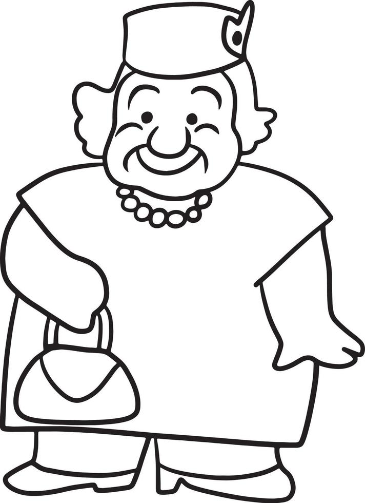 vecchio donna cartone animato scarabocchio kawaii anime colorazione pagina carino illustrazione disegno clip arte personaggio chibi manga comico vettore