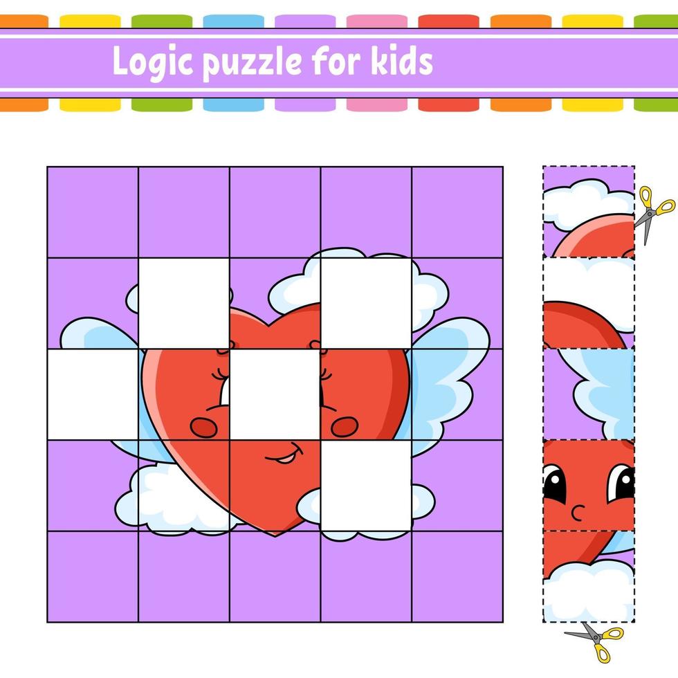 puzzle di logica per bambini con il cuore. foglio di lavoro per lo sviluppo dell'istruzione. gioco di apprendimento per bambini. pagina delle attività. semplice illustrazione vettoriale isolato piatto in stile cartone animato carino.