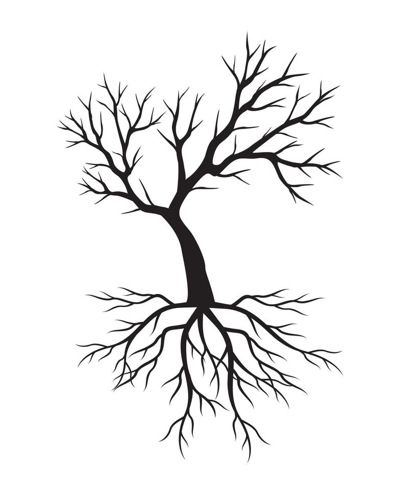 nero albero con radici. vettore schema illustrazione. pianta nel giardino.