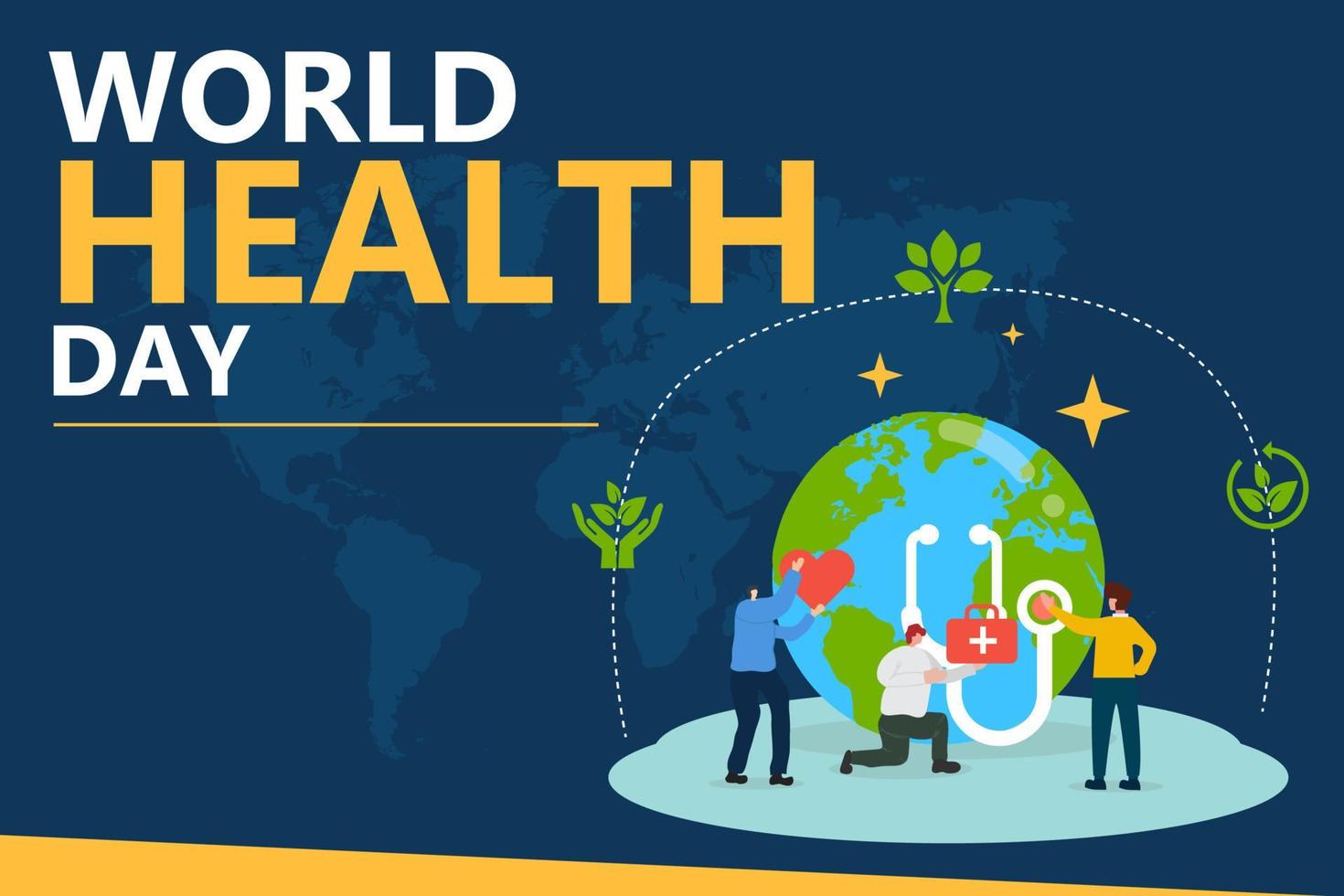 La giornata mondiale della salute è una giornata mondiale di sensibilizzazione alla salute celebrata ogni anno il 7 aprile. disegno di illustrazione vettoriale
