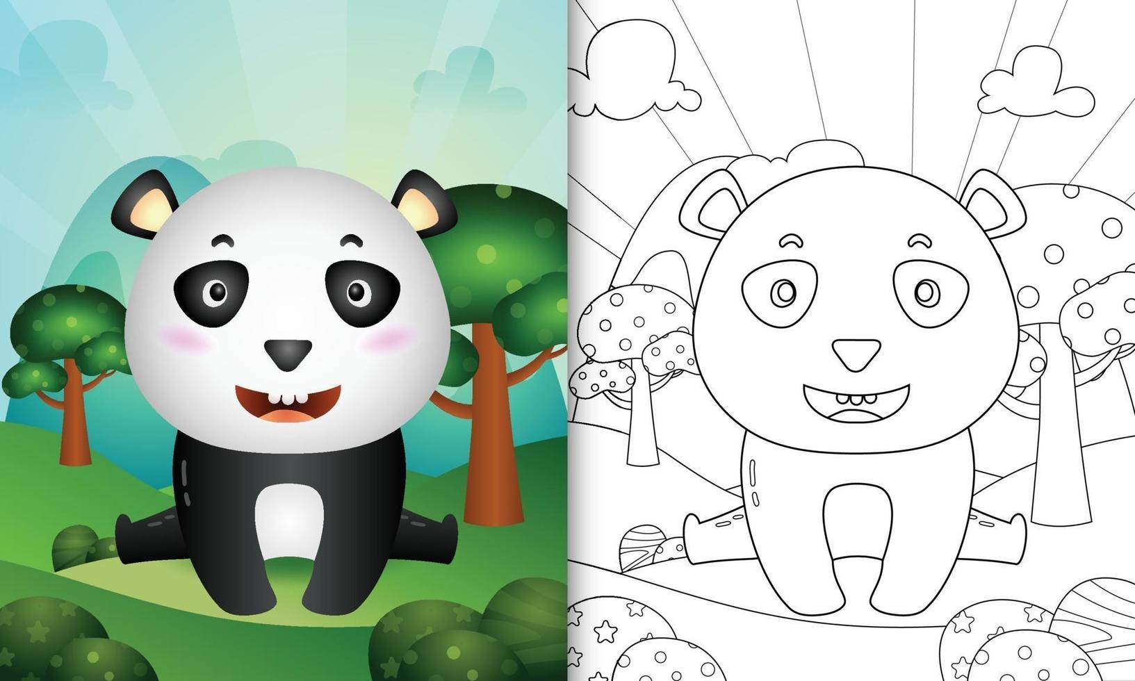libro da colorare per bambini con un simpatico personaggio di orso panda vettore