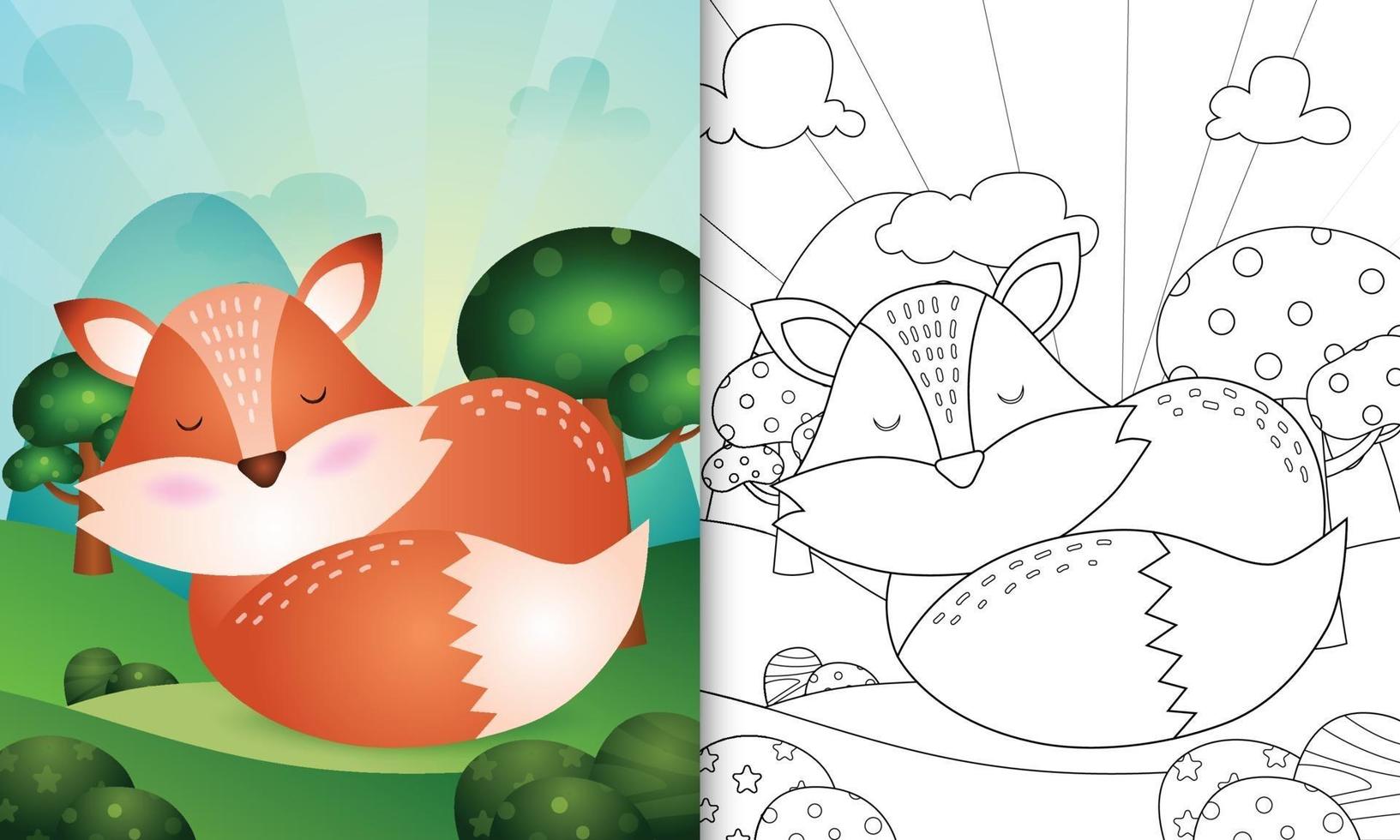 libro da colorare per bambini con un simpatico personaggio di volpe vettore
