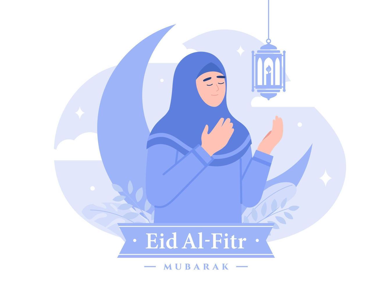 un' donna saluto eid mubarak sfondo. moderno vettore piatto illustrazione