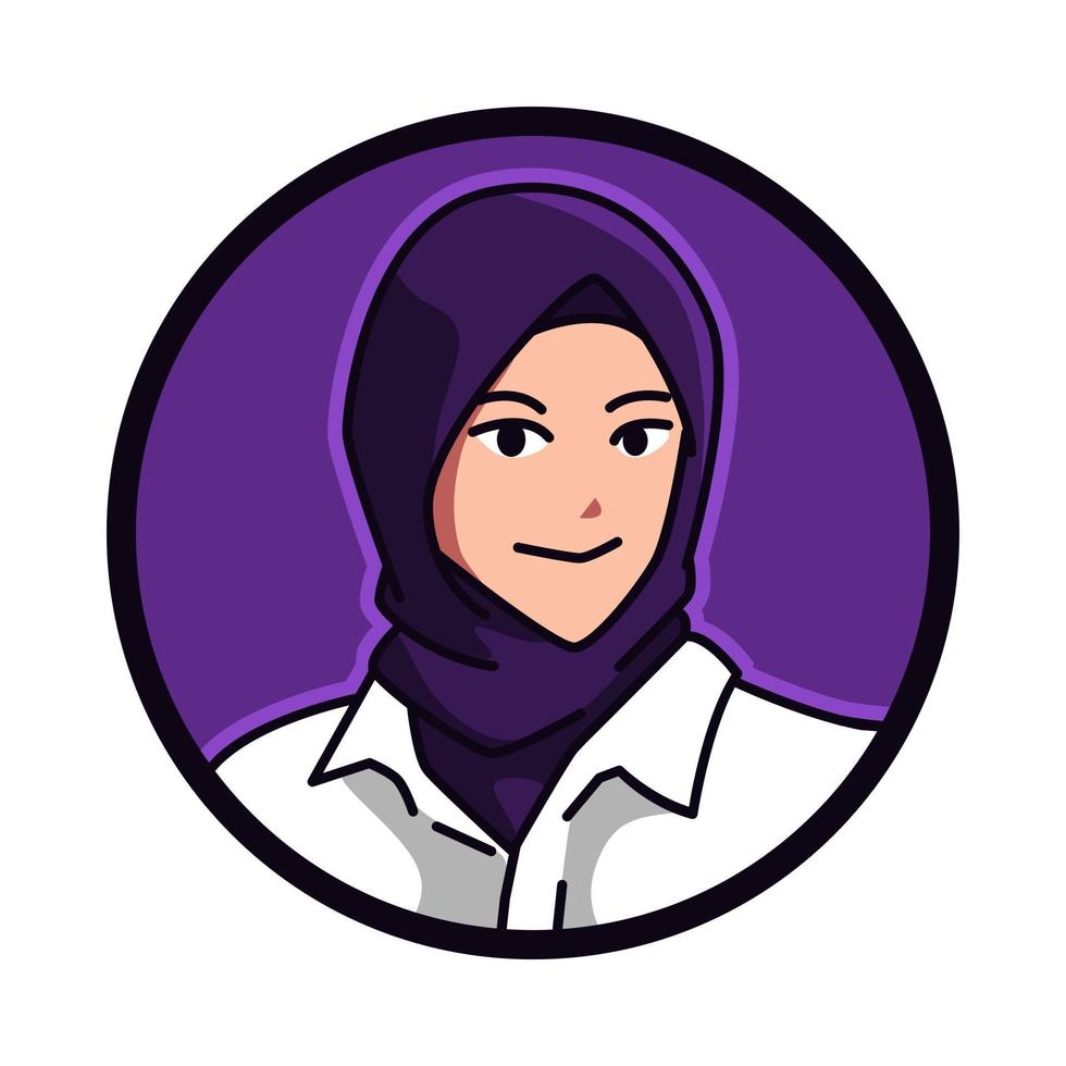 avvicinamento ritratto di un' femmina personaggio con un islamico velo, foulard, hijab, chador. il giro, cerchio avatar icona per sociale media, utente profilo, sito web, app. linea cartone animato stile. vettore illustrazione.