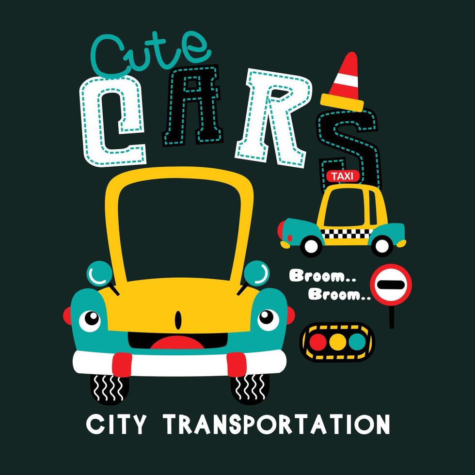 auto Taxi su il strada divertente cartone animato vettore