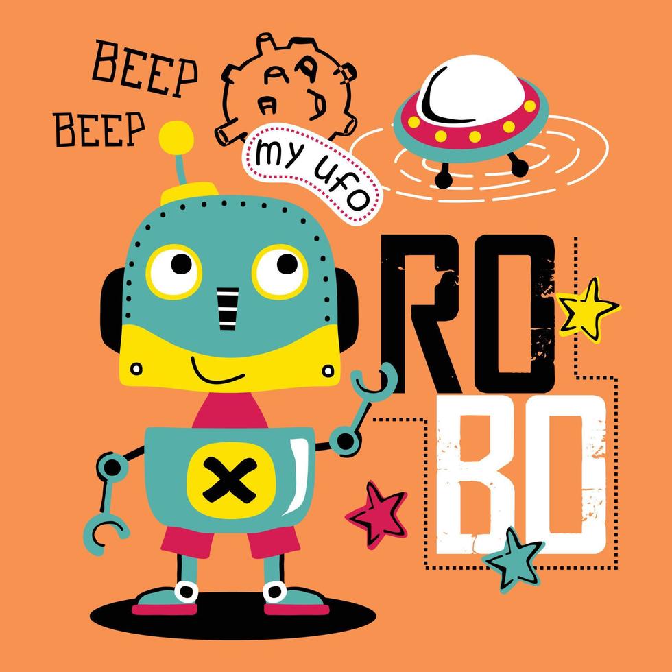 inteligente robot e ufo divertente animale cartone animato vettore