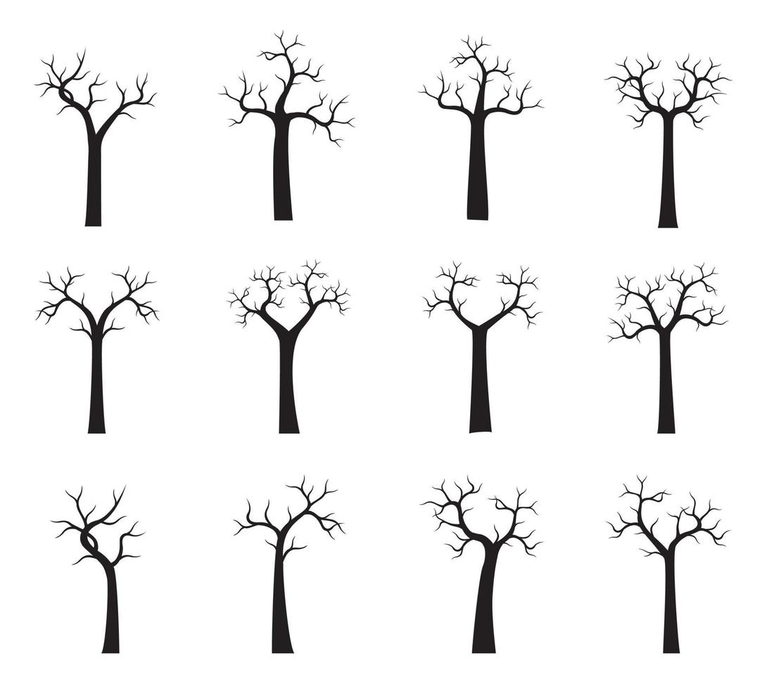impostato nero nudo alberi. vettore illustrazione.