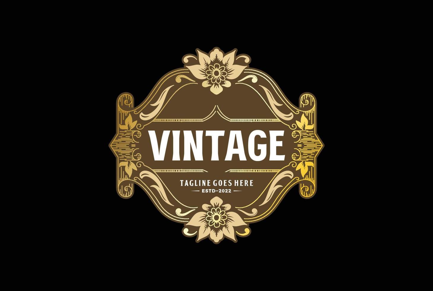 circolare Vintage ▾ fiore confine telaio Vintage ▾ reale corona distintivo emblema francobollo etichetta logo design vettore