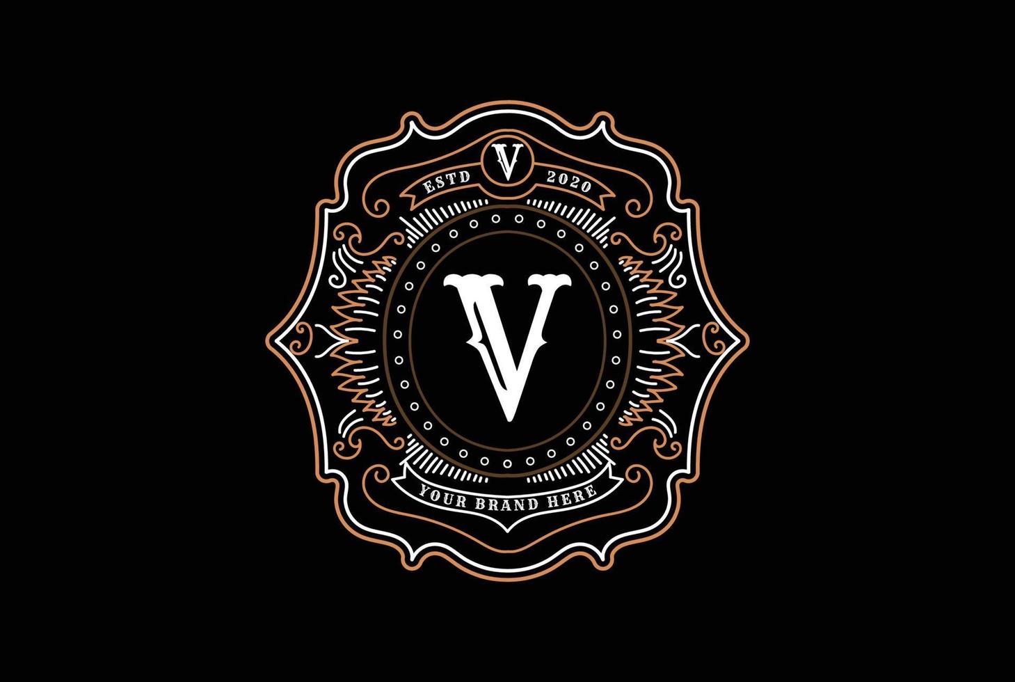 lusso Vintage ▾ retrò ornamento confine telaio reale distintivo emblema francobollo etichetta logo design vettore