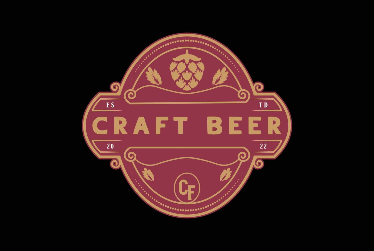 Vintage ▾ retrò il giro luppolo mestiere birra birra fabbrica di birra distintivo emblema etichetta logo design vettore