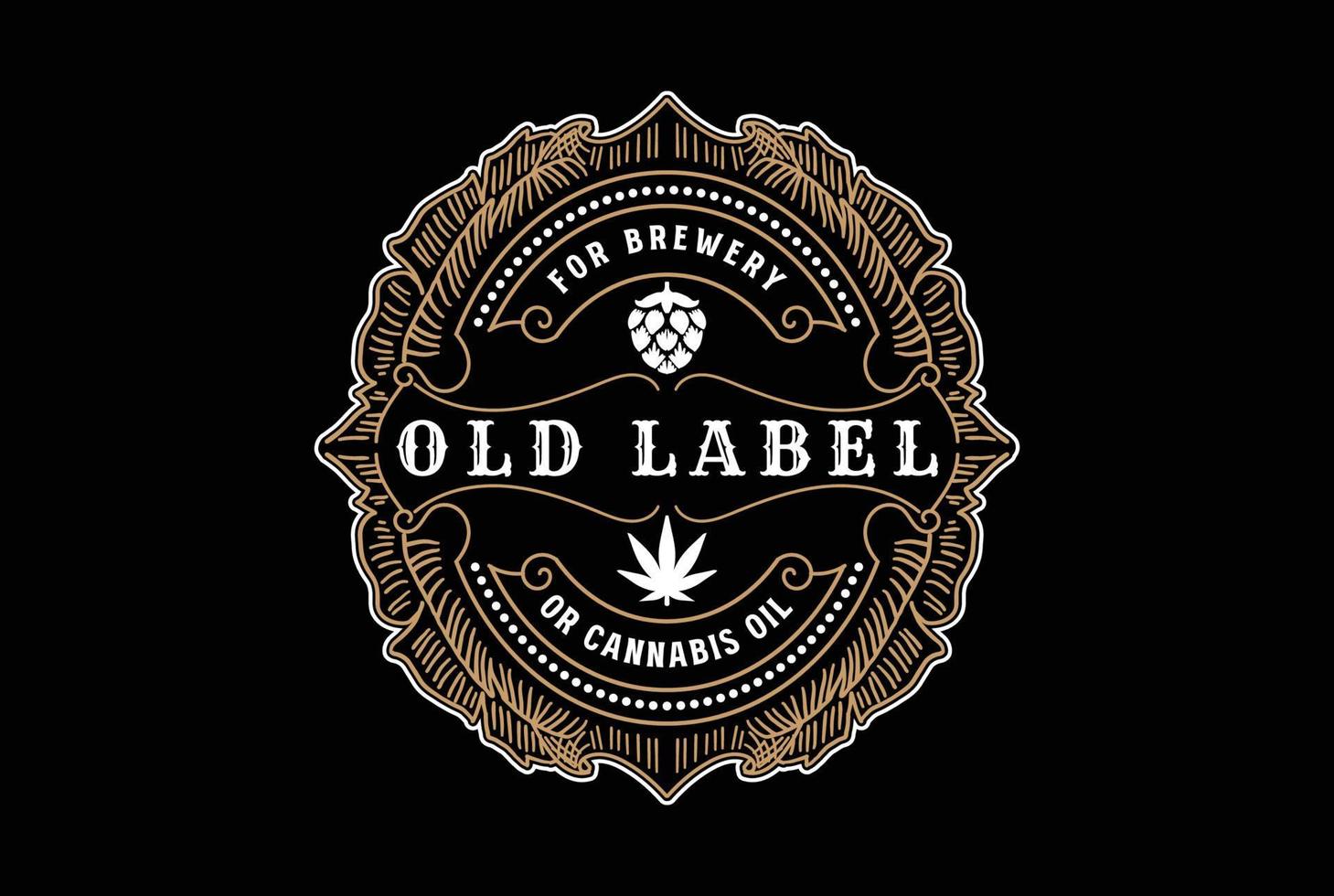 Vintage ▾ retrò d'oro luppolo mestiere birra o canapa marijuana foglia CBD canapa olio distintivo emblema etichetta logo design vettore