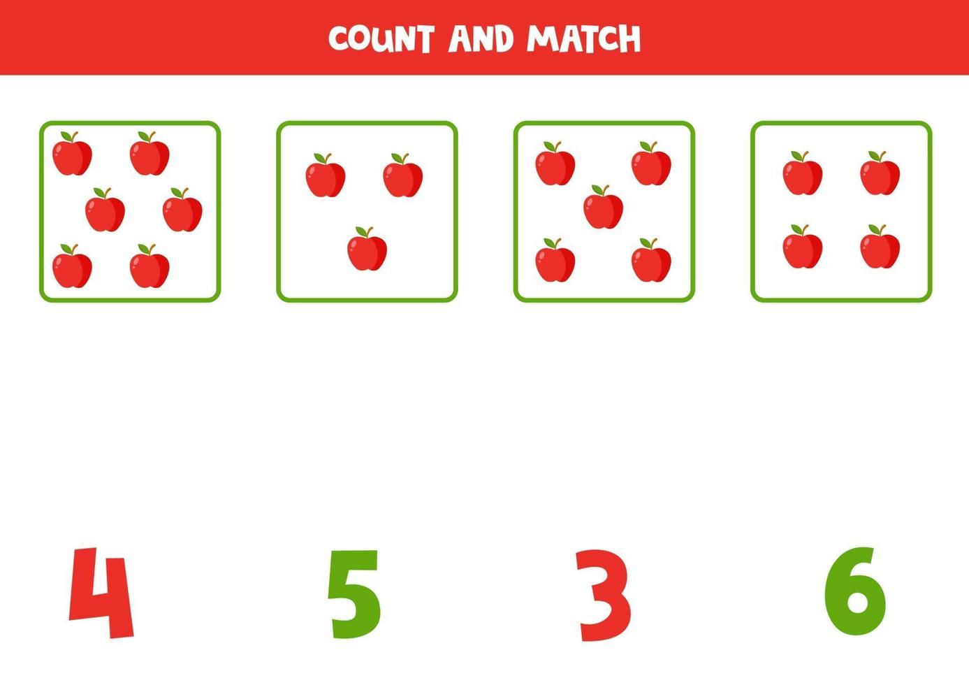 conteggio del gioco per bambini. gioco di matematica con le mele dei cartoni animati. vettore
