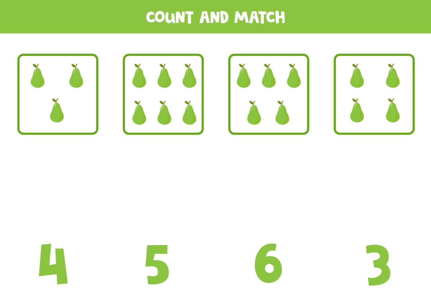 conteggio del gioco per bambini. gioco di matematica con le pere dei cartoni animati. vettore