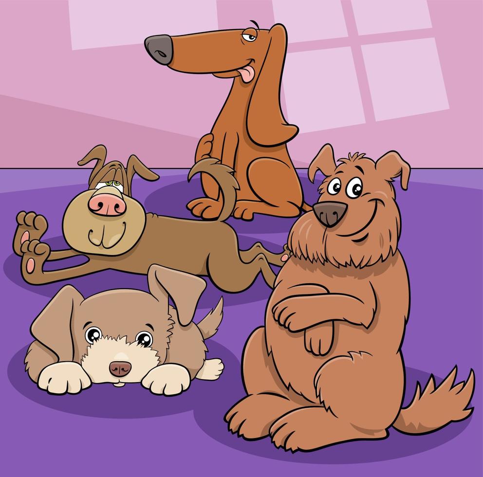 divertente cartone animato cani comico animale personaggi gruppo vettore