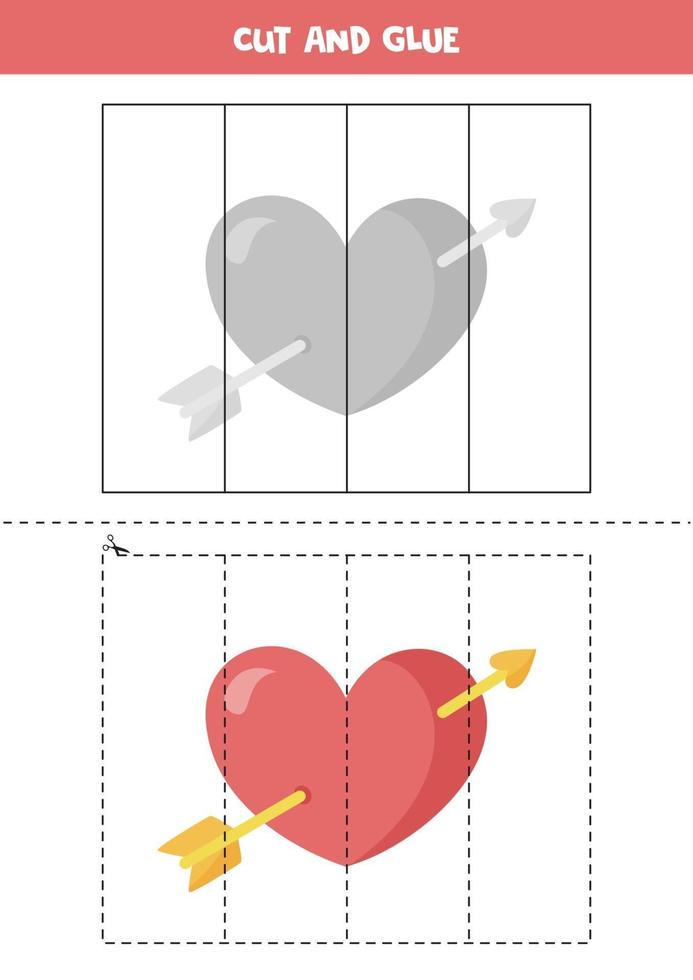 tagliare e incollare gioco per bambini. cuore simpatico cartone animato. vettore