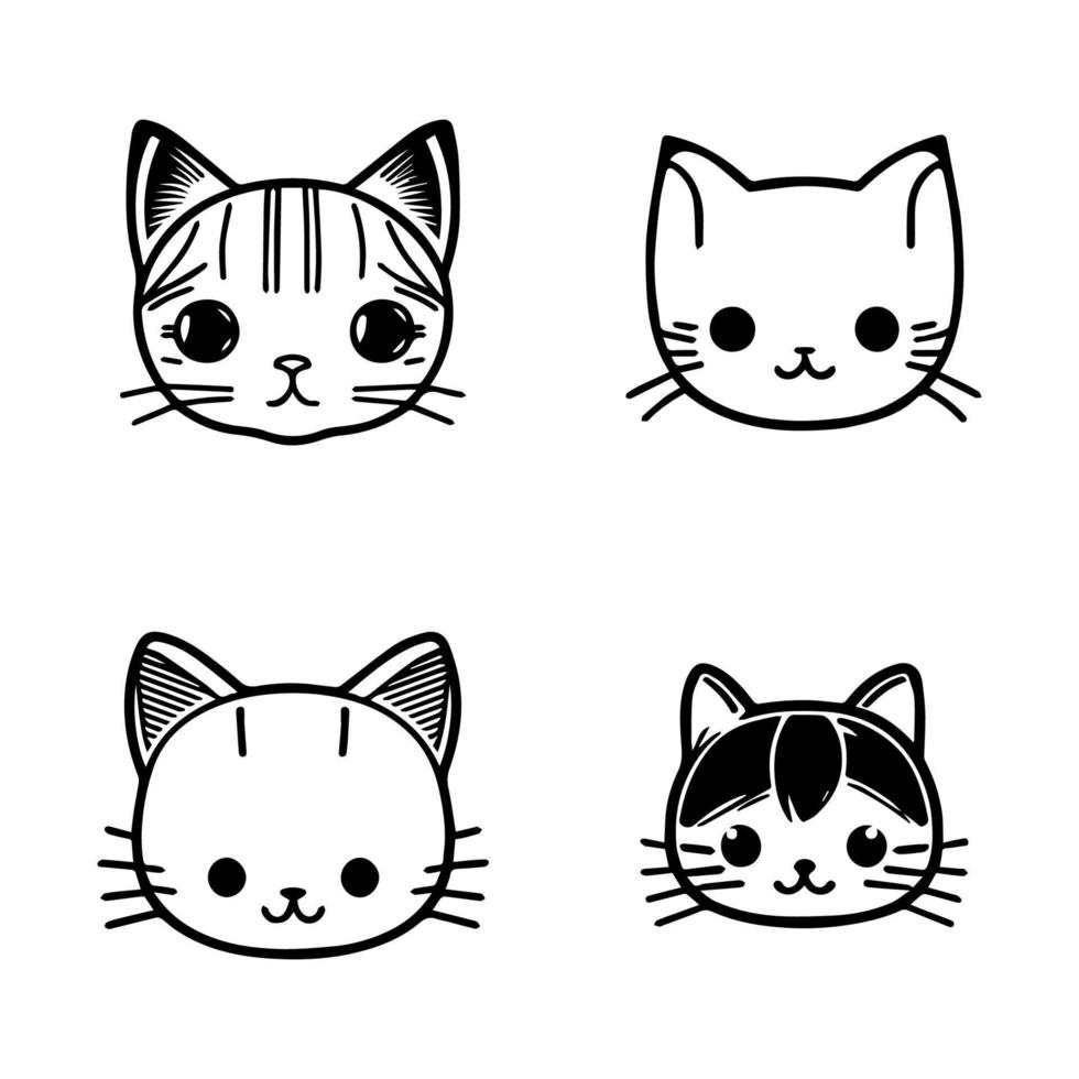 adorabile felino gli amici. Questo carino anime gatto testa collezione impostato Caratteristiche mano disegnato linea arte illustrazioni Perfetto per gatto Gli amanti vettore