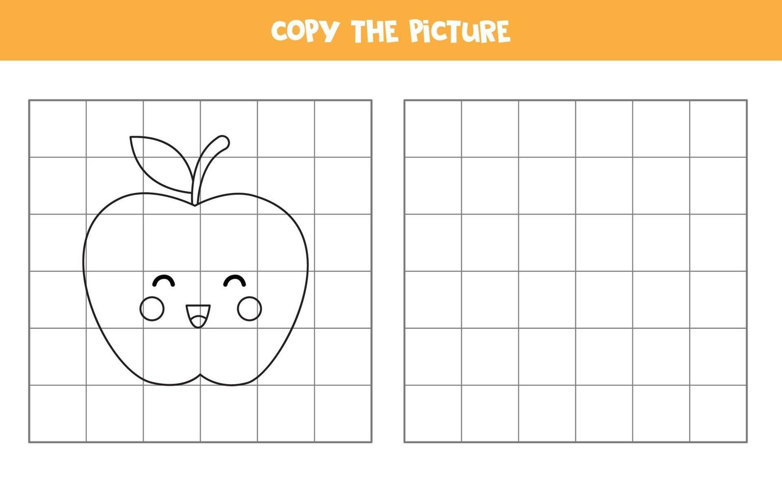 copia l'immagine. mela simpatico cartone animato. gioco logico per bambini. vettore