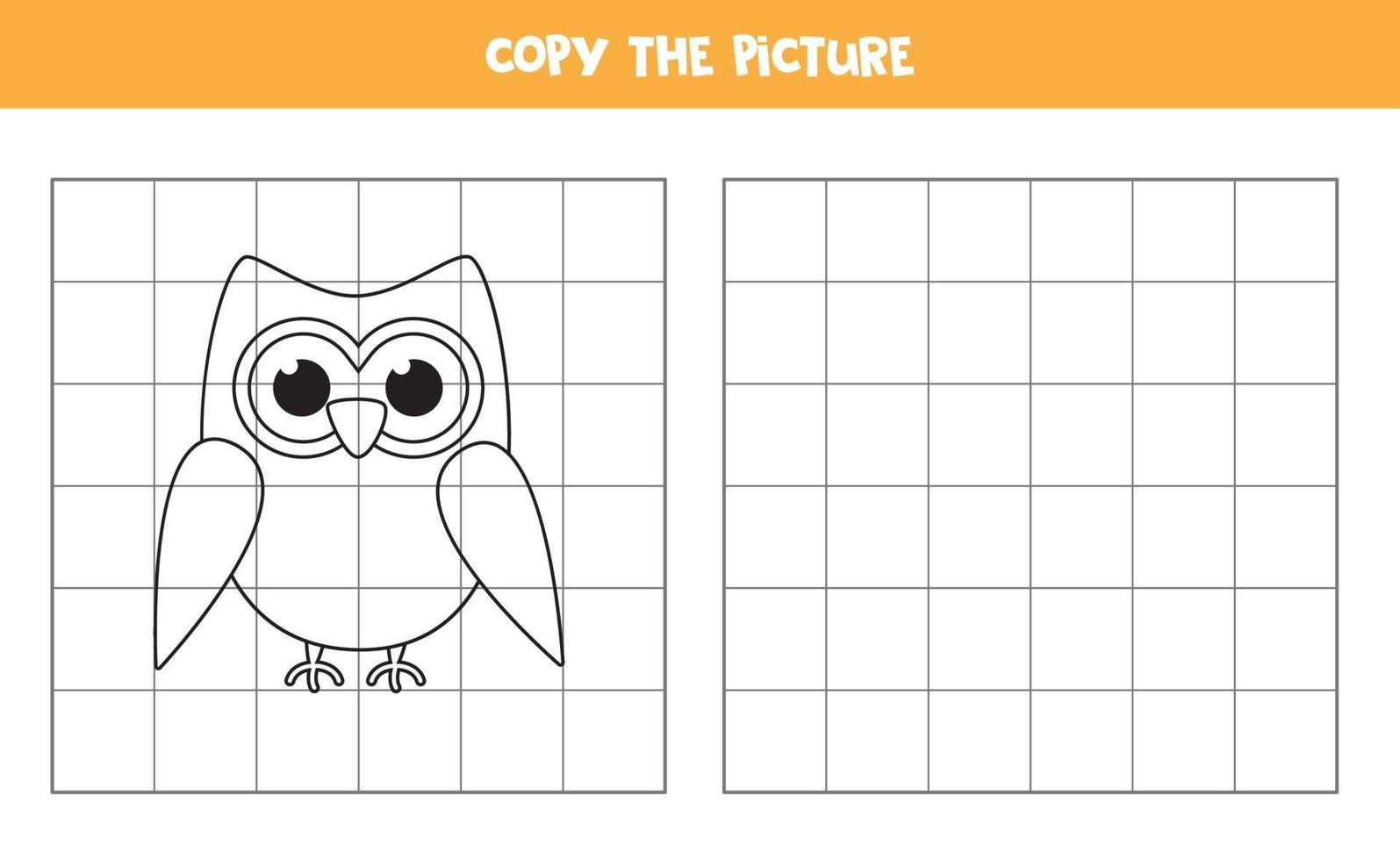 copia l'immagine. gufo simpatico cartone animato. gioco logico per bambini. vettore