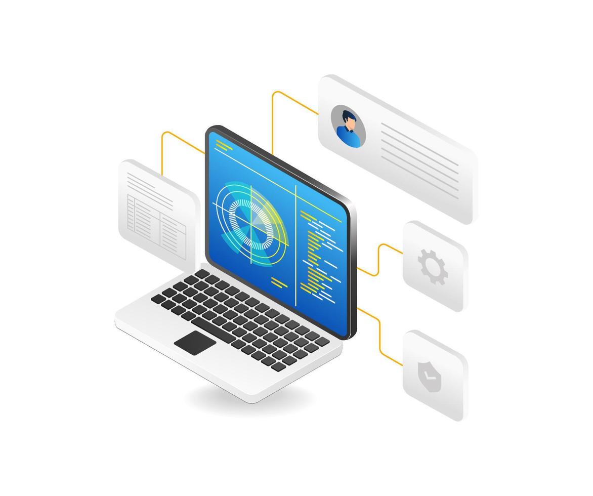 personale dati analisi computer isometrico piatto 3d illustrazione concetto vettore