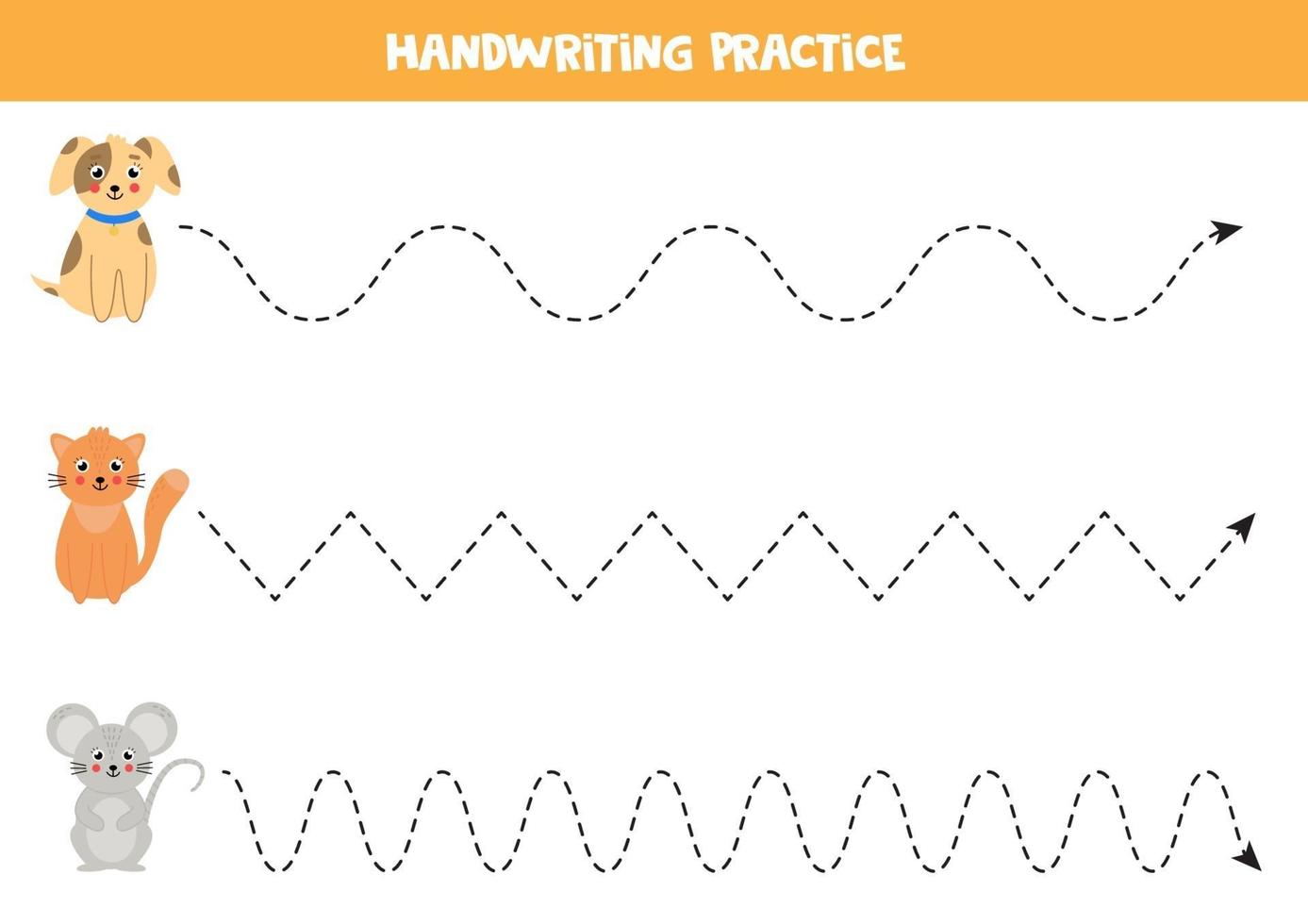 traccia le linee con gatto, cane e topo domestico. vettore