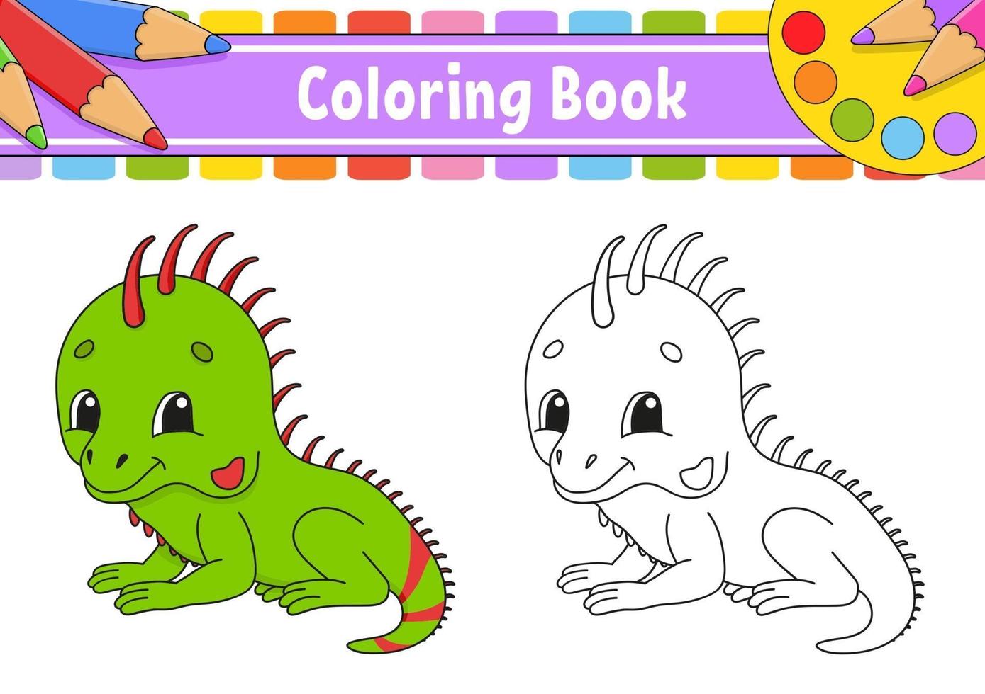 libro da colorare con iguana vettore