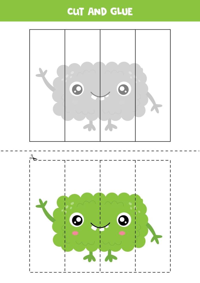 tagliare e incollare gioco per bambini. mostro verde simpatico cartone animato. vettore