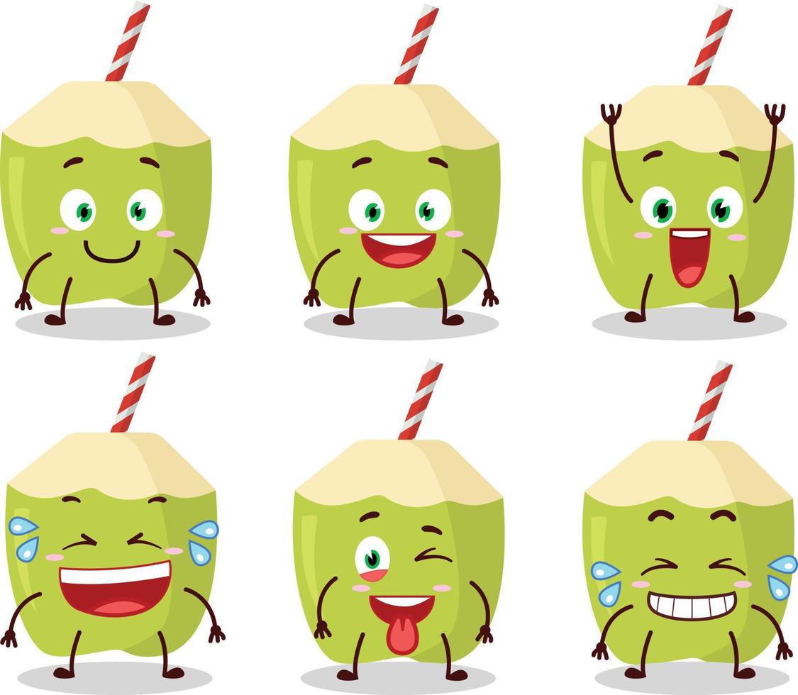 cartone animato personaggio di verde Noce di cocco con Sorridi espressione vettore