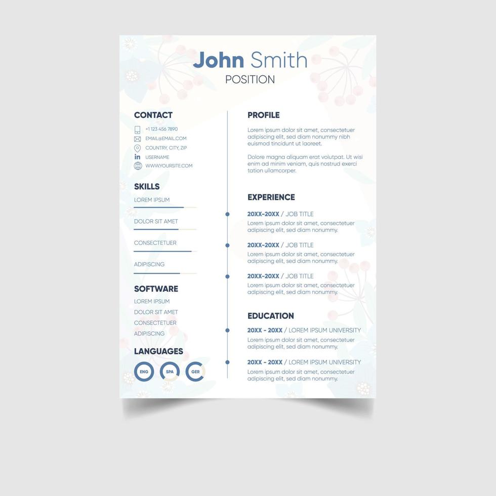 minimalista professionale CV o curriculum vitae modello design vettore