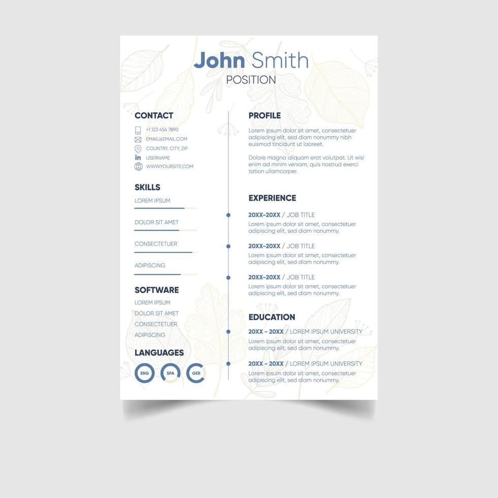 minimalista professionale CV o curriculum vitae modello design vettore