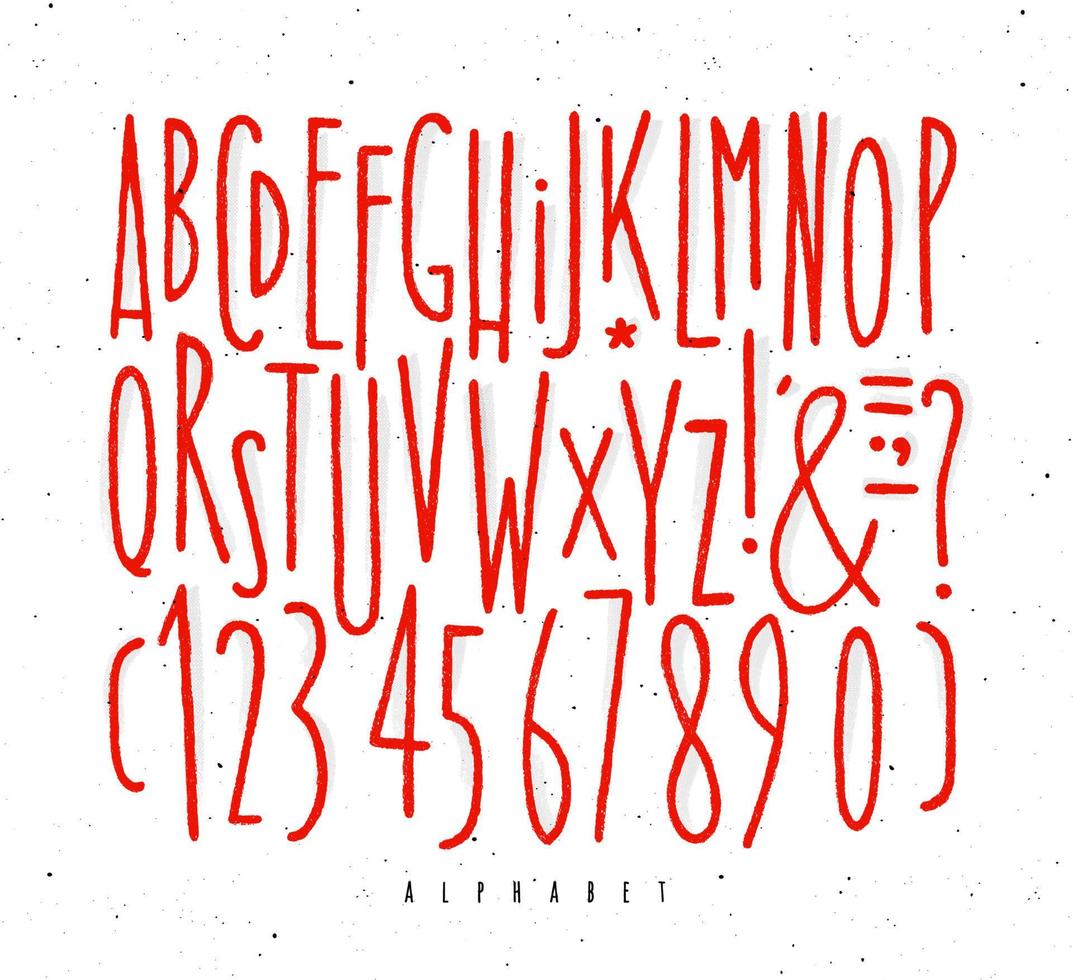 alfabeto impostato dritto Linee font nel Vintage ▾ stile disegno con rosso Linee su bianca sfondo vettore