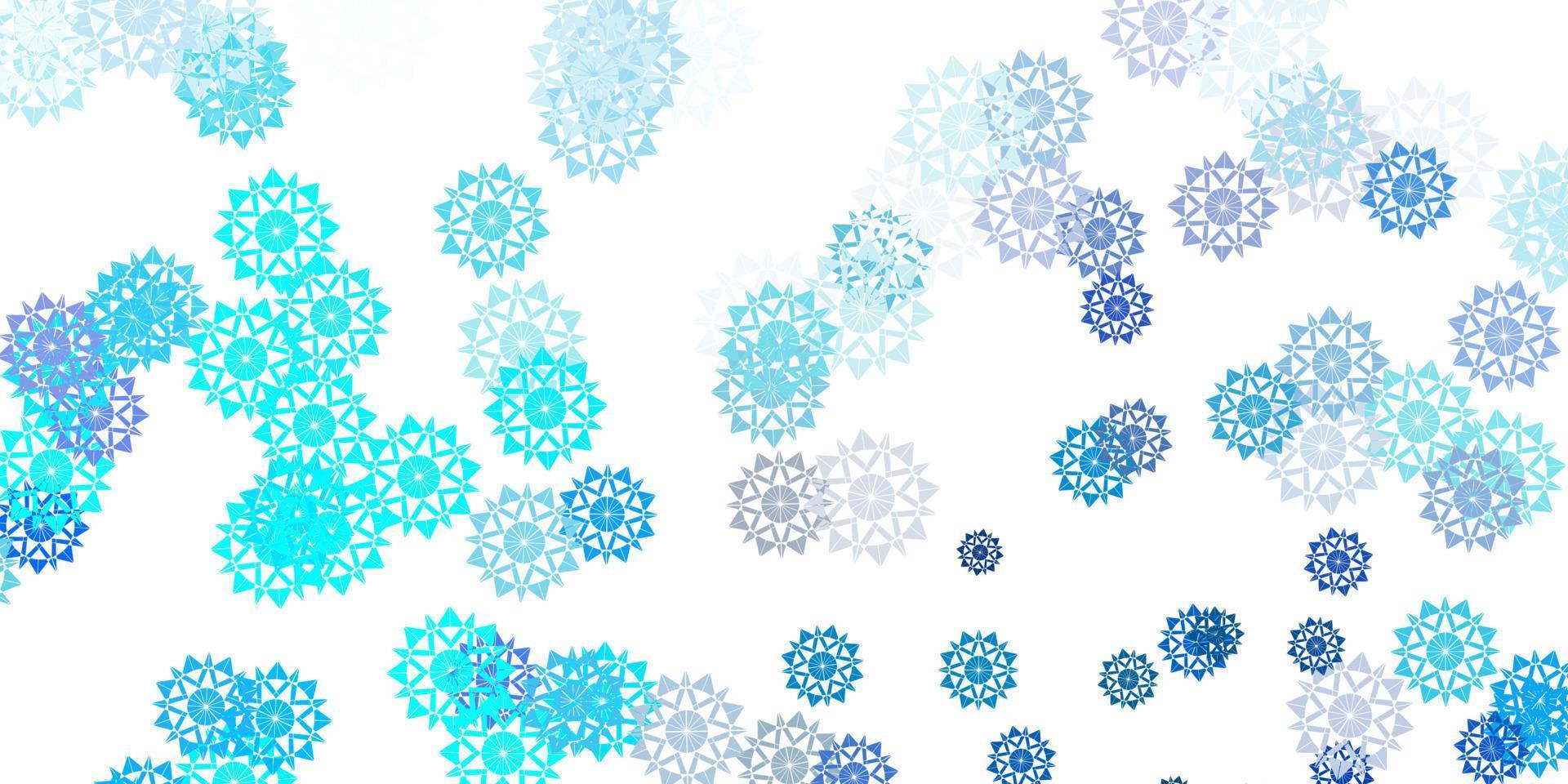 bellissimo sfondo di fiocchi di neve blu chiaro vettoriale con fiori.