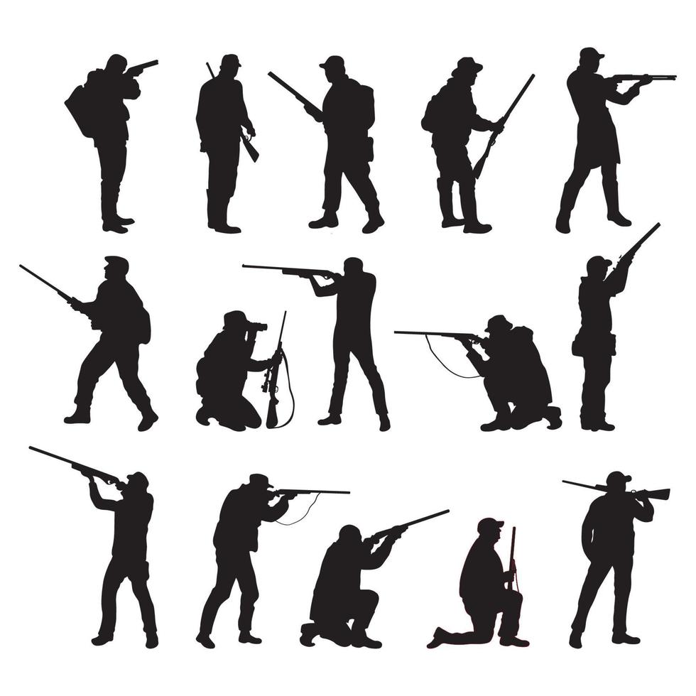 impostato cacciatore silhouette vettore illustrazione.