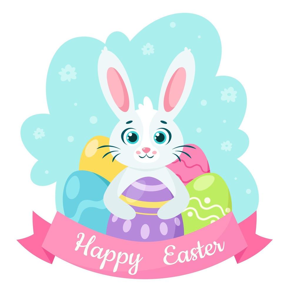 auguri di buona Pasqua. coniglietto con le uova di Pasqua. illustrazione vettoriale