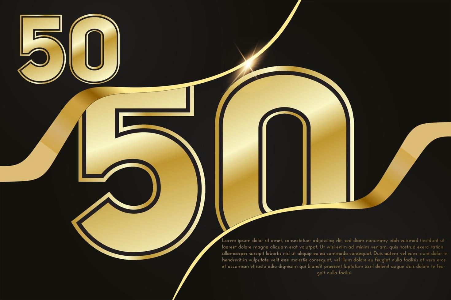 Celebrazione dell'anniversario di 50 anni. numero aureo 50 con coriandoli scintillanti vettore
