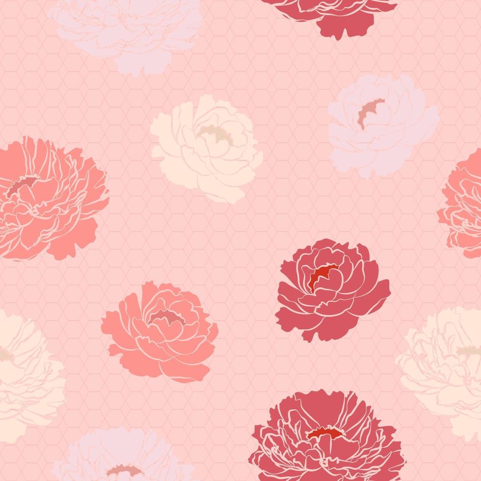 seamless con fiori di peonia e forma geometrica vettore