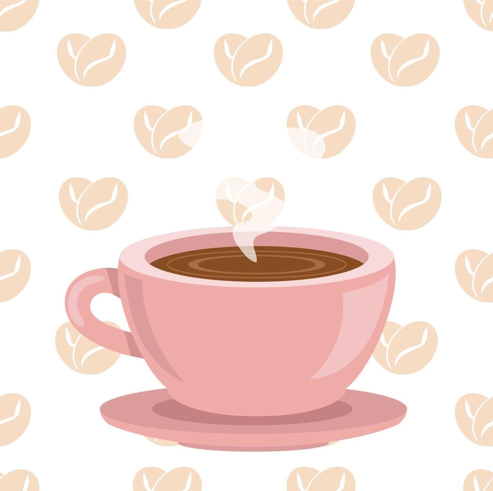 tazza di caffè con chicchi caffè amore seamless pattern vettore