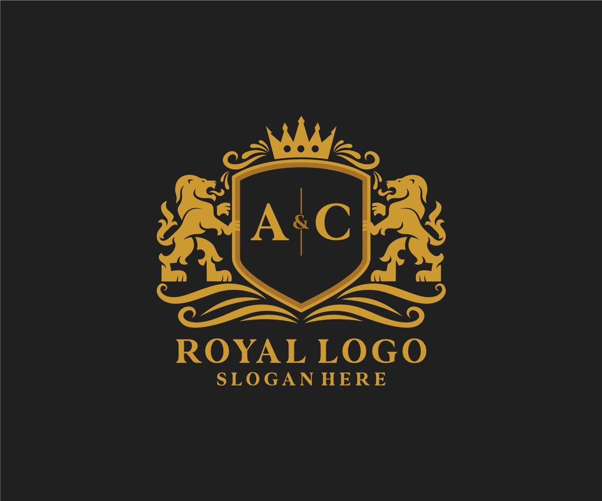 iniziale AC lettera Leone reale lusso logo modello nel vettore arte per ristorante, regalità, boutique, bar, Hotel, araldico, gioielleria, moda e altro vettore illustrazione.