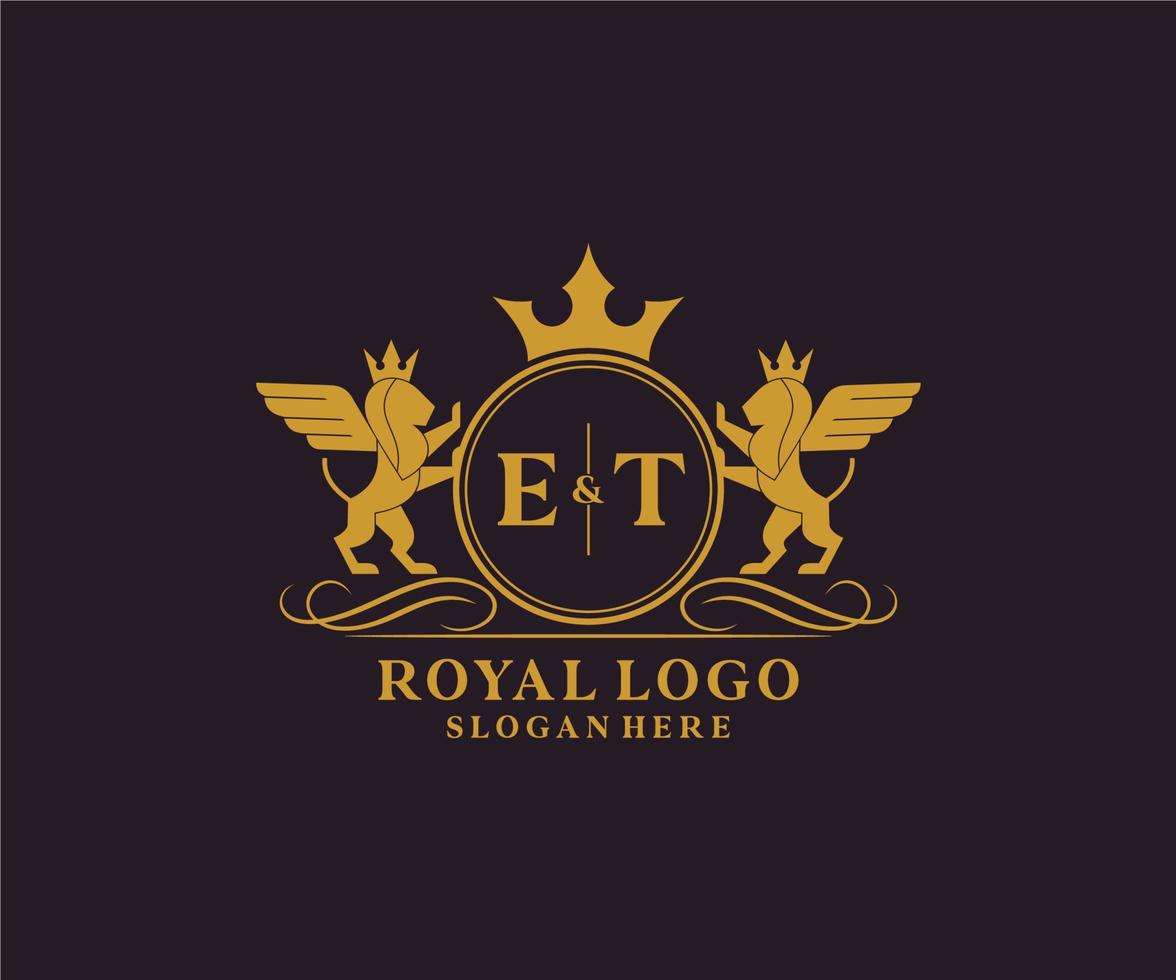 iniziale et lettera Leone reale lusso stemma araldico logo modello nel vettore arte per ristorante, regalità, boutique, bar, Hotel, araldico, gioielleria, moda e altro vettore illustrazione.