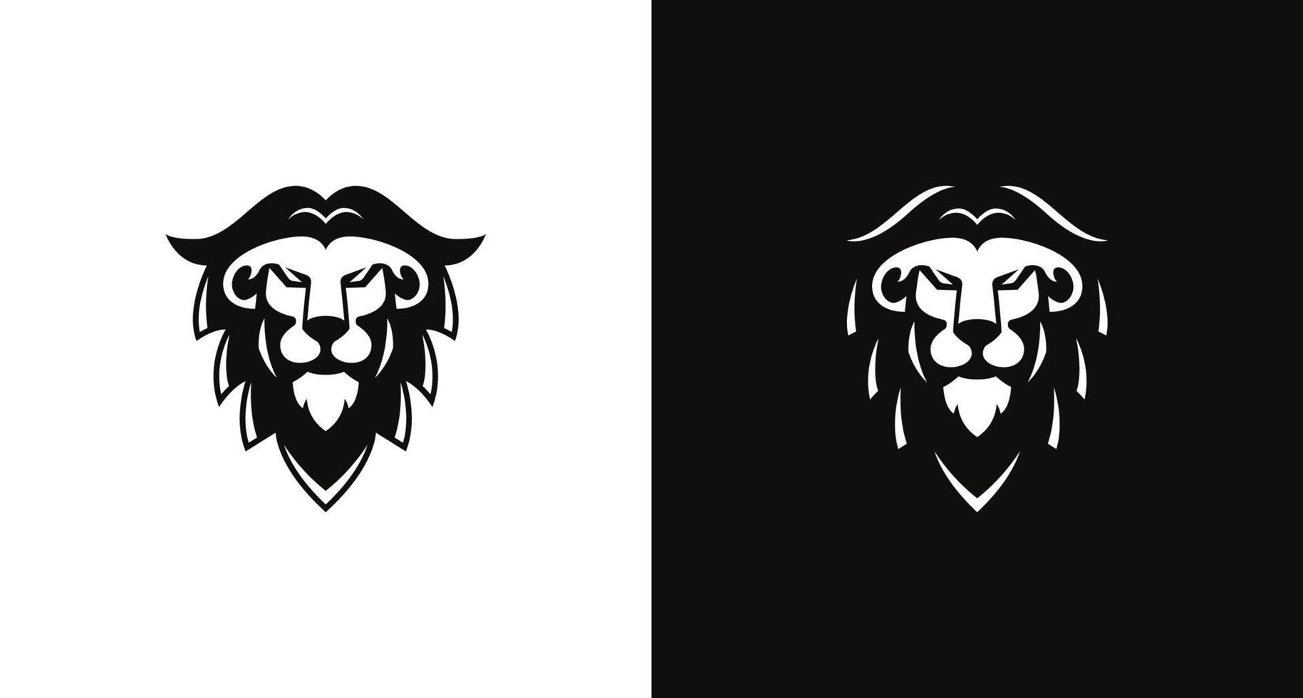 moderno ed elegante logo testa di leone pirata in colore bianco e nero vettore