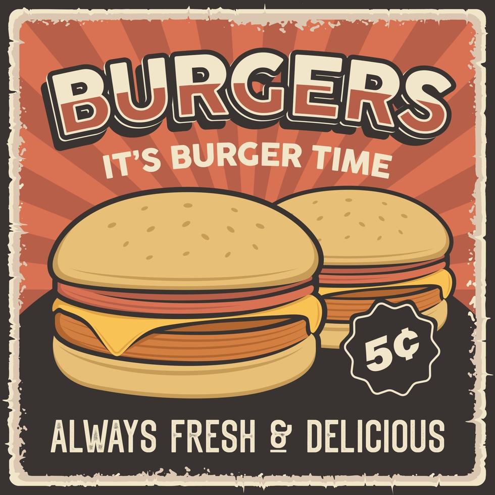 segno di poster di hamburger vintage retrò vettore