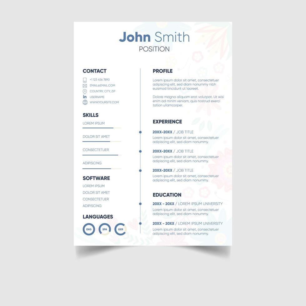 minimalista professionale CV o curriculum vitae modello design vettore