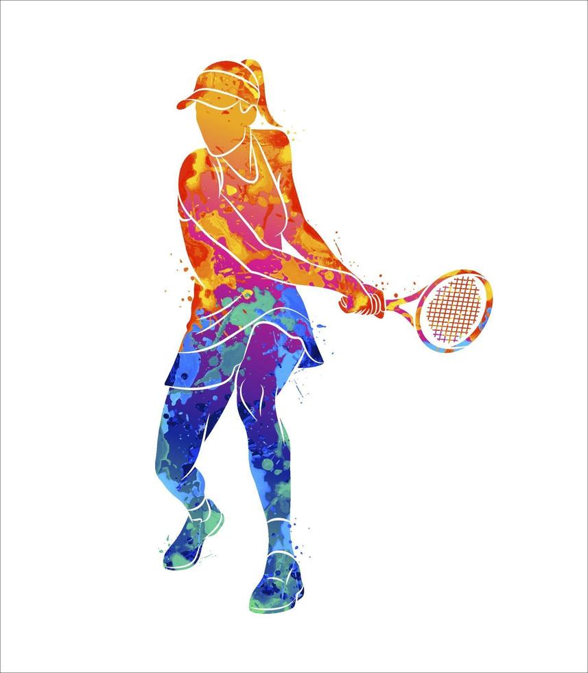 giocatore di tennis astratto con una racchetta da schizzi di acquerelli. illustrazione vettoriale di vernici