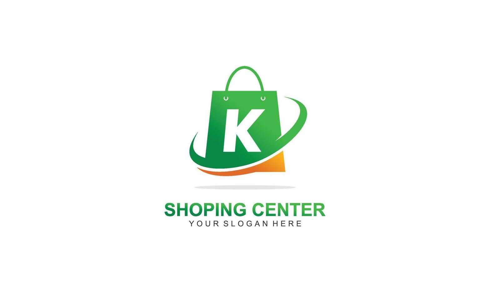 K shopping Borsa logo design ispirazione. vettore lettera modello design per marca.