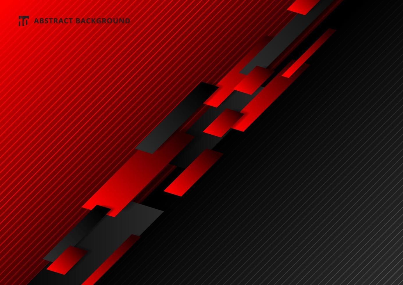 tecnologia astratta modello geometrico diagonale sovrapposto a contrasto separato sfondo rosso e nero. vettore