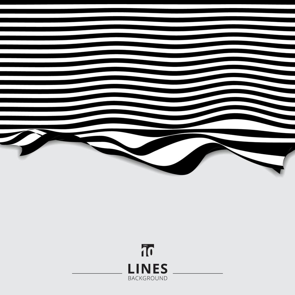 fondo dell'onda della banda della linea curva in bianco e nero a strisce astratto. vettore
