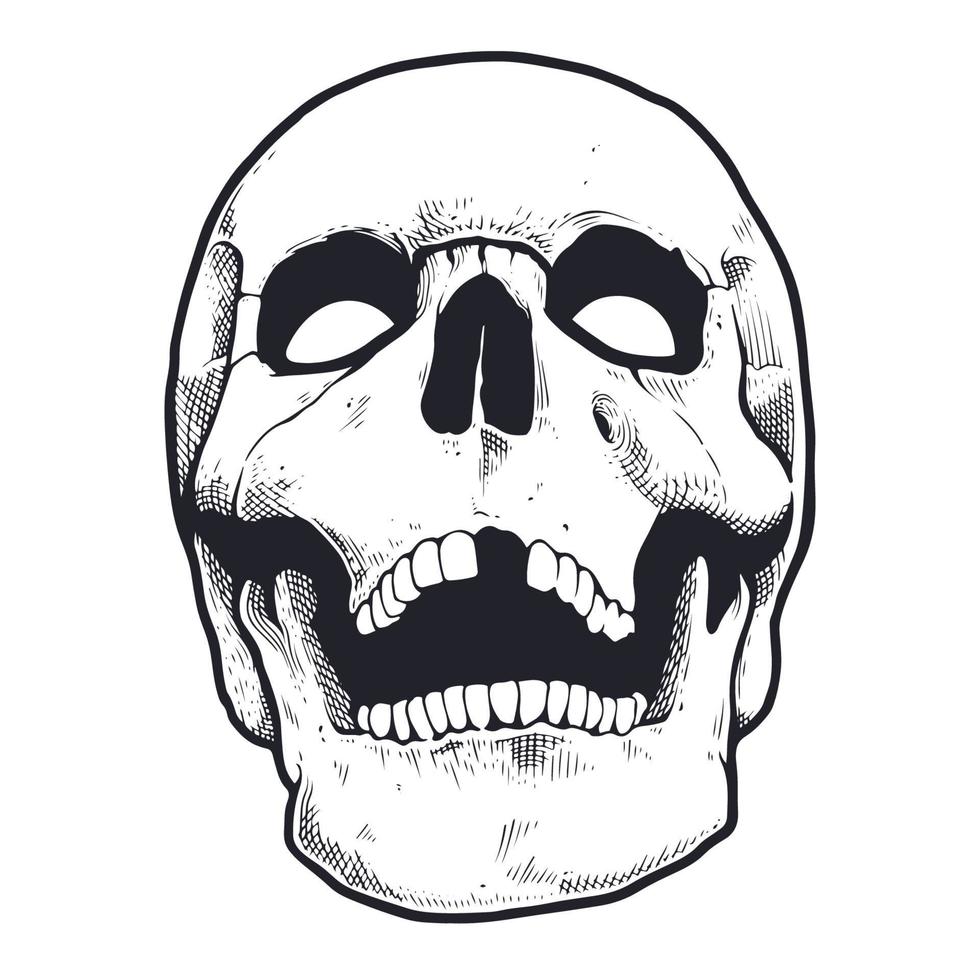 cranio in stile incisione con bocca aperta vettore