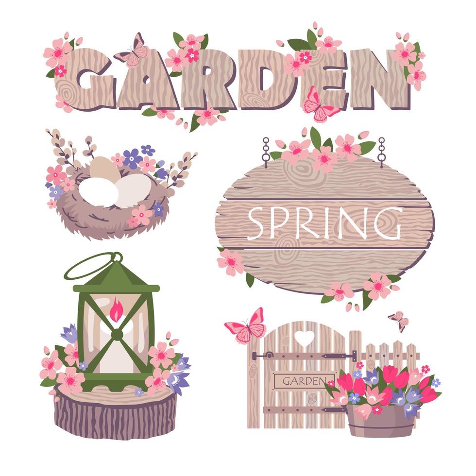 giardino primavera fiori impostato vettore